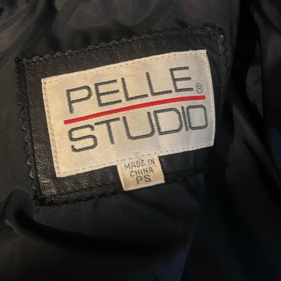 Vtg Leather Double Breasted Brocade Trim Drop Waist Oversized Midi Coat Women SP - Picture 10 of 10